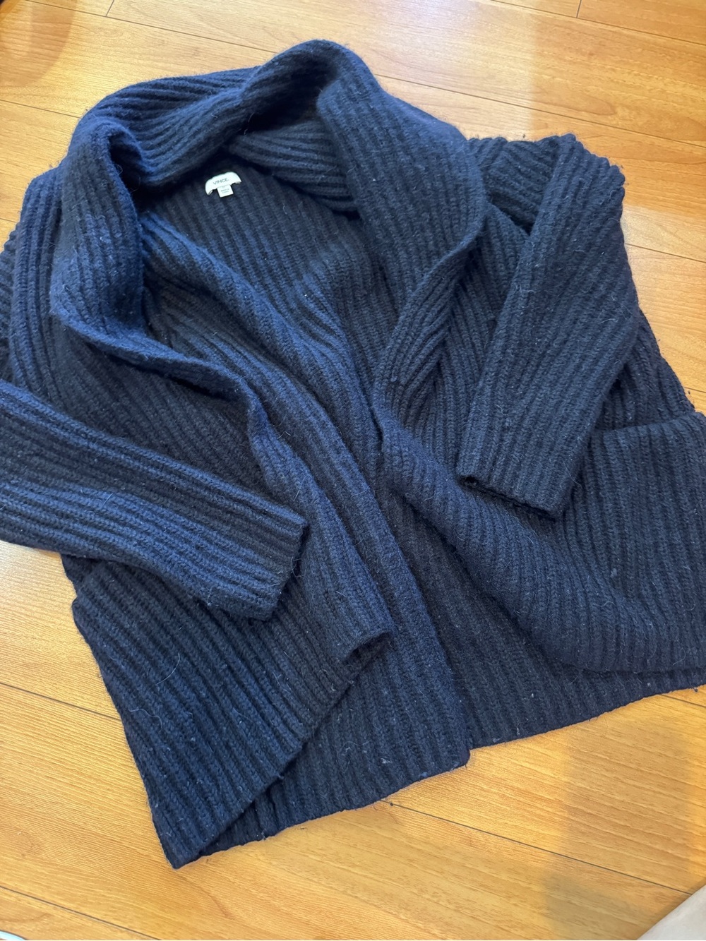 Vince Ribbed Open-Front Cardigan navy